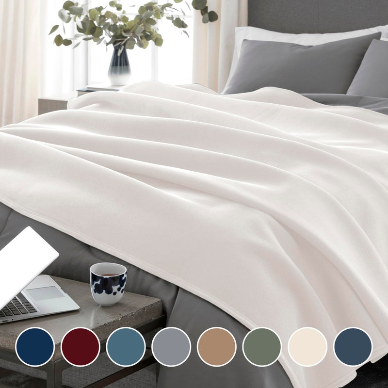 Vellux 1B07039 Original Insulating Core Hotel Style Solid blanket Machine Washable Soft Cozy Warm Pet Friendly Bed Sofa Blankets, King, Ivory - Image 2